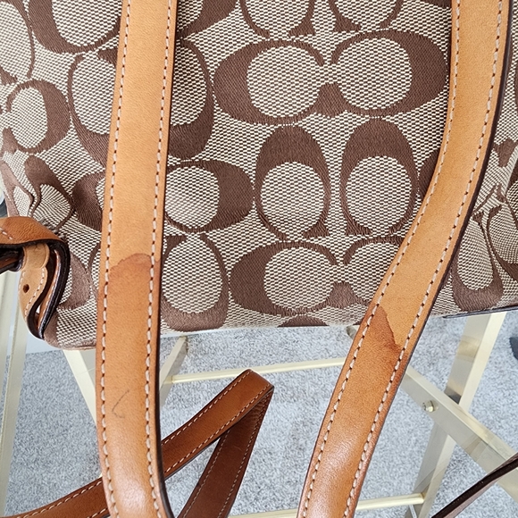 Vintage Coach C Logo Jacquard Backpack with Leather trim